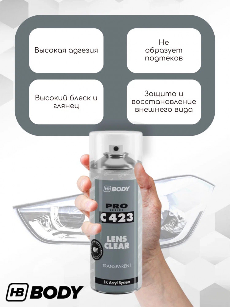BODY/БОДИ АЭРО Лак 423/523 для оптики/фар 400мл 5230000000