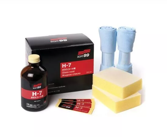 SOFT99 Жидкое стекло H7 (н-р средство, губки, ткань) 200мл 10084 Япония