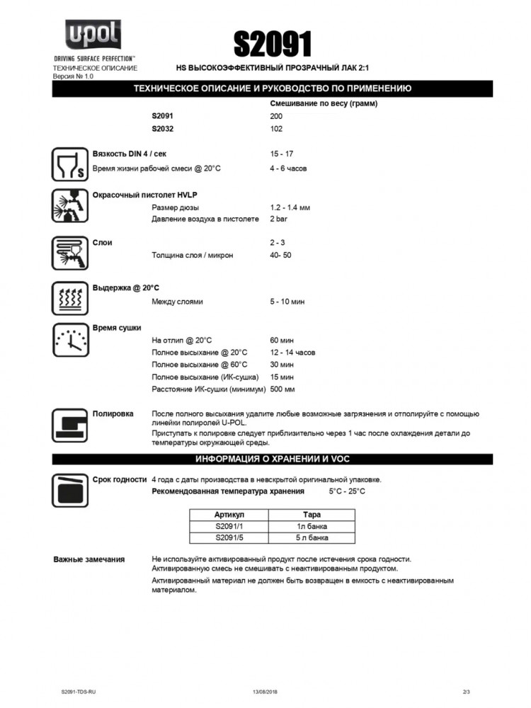 U-POL Лак прозрачный Perfomance HS 2+1 Стандарт 1л 2091 (отв 0,5 2032)
