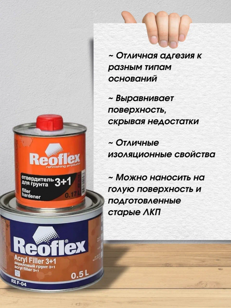 REOFLEX/РЕОФЛЕКС Грунт 3+1 2К акриловый Черный 0.5кг+отв 0,17