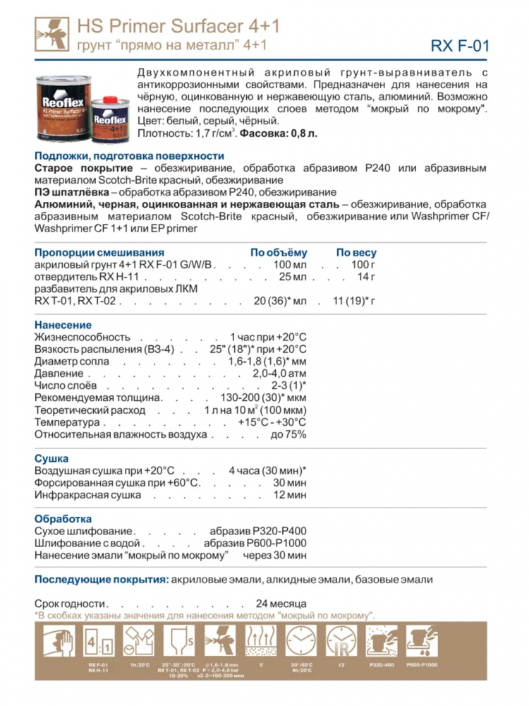 REOFLEX/РЕОФЛЕКС Грунт 4+1 "прямо на металл" белый 0.8+отв