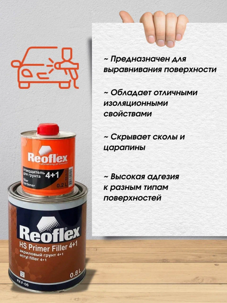 REOFLEX/РЕОФЛЕКС Грунт 4+1 2К акриловый Белый 0.8+0,2отв