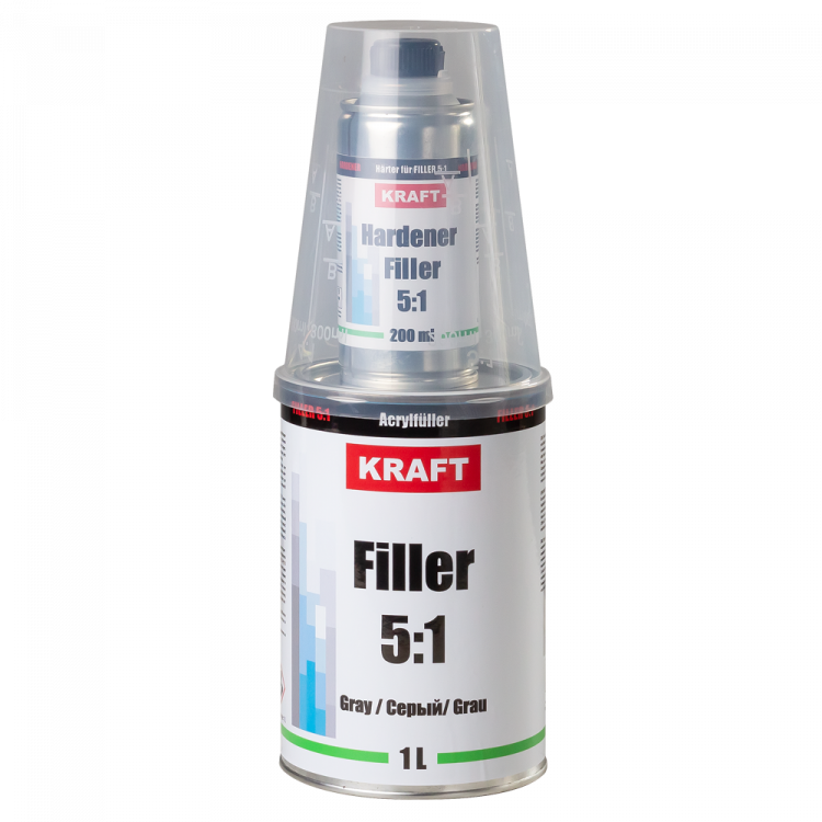 KRAFT/КРАФТ Грунт акриловый 5+1 FILLER наполнитель 0,8л+0,16л Черный 021003