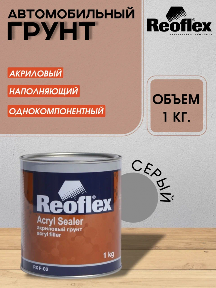 REOFLEX/РЕОФЛЕКС Грунт акриловый 1К Серый 1кг