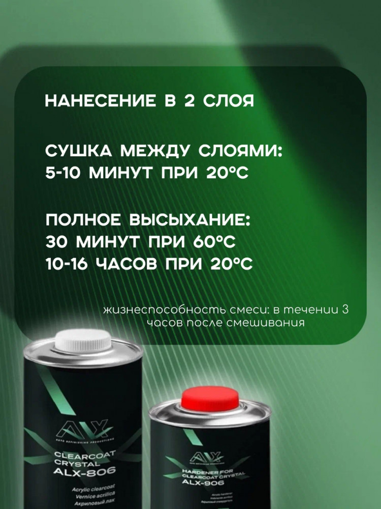 ALX Лак 800 2К HS акриловый 1л + отв 0,5л(ALX--900)