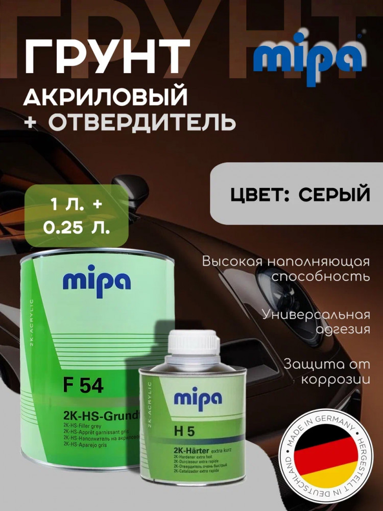 MIPA/МИПА Грунт F54 акриловый серый 1л+отв H5 0.25л наполняющий 2288100021S