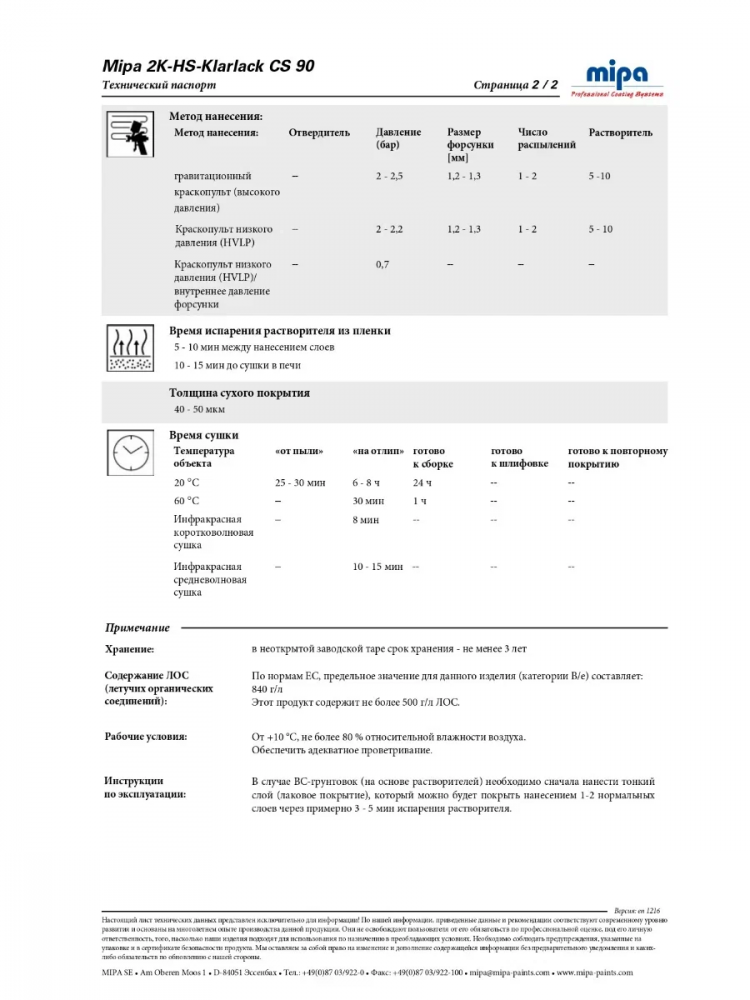 MIPA/МИПА Лак 2К HS Klarklak CS 90 500мл+отв MS-25  0.25л самополирующийся