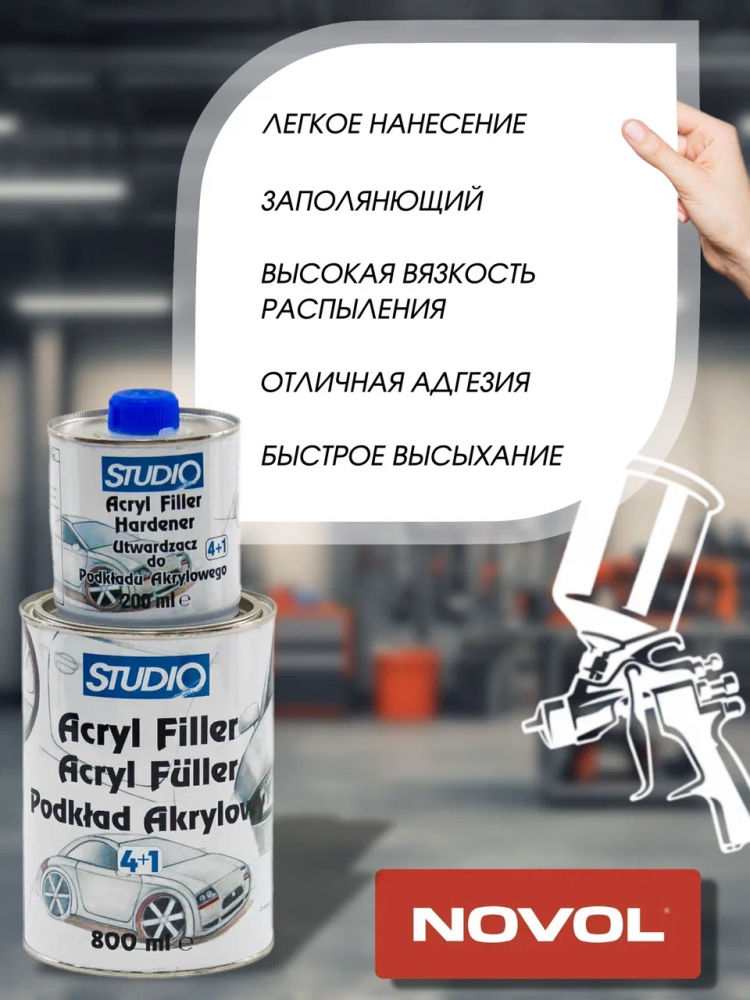 NOVOL/НОВОЛ Грунт акрил 4+1 HS СТУДИО Серый (0.8+0.2) 77777