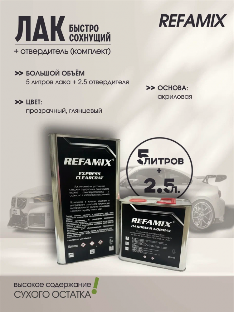 REFAMIX Лак прозрачный EXPRESS CLEARCOAT 5л+2,5л отвердитель