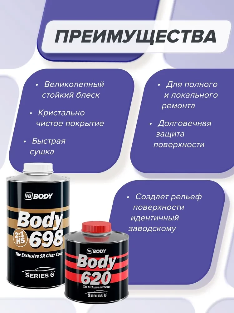 BODY/БОДИ Лак 698 2+1 HS с отвердителем 620 (1л+0,5л)