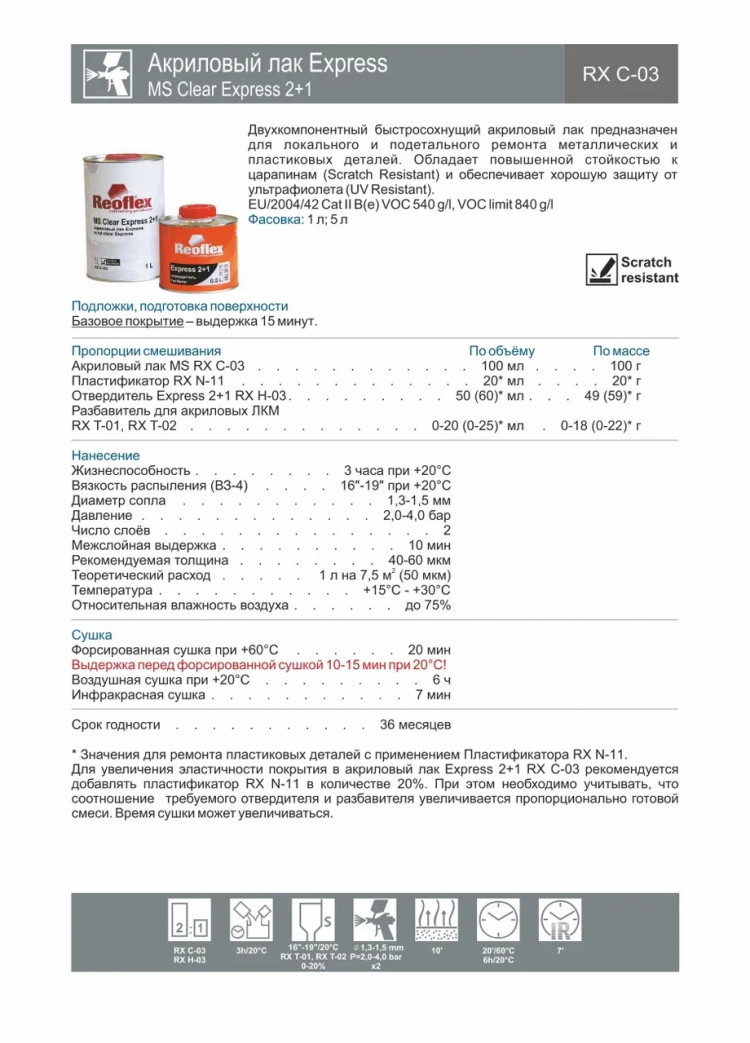 REOFLEX/РЕОФЛЕКС Лак акриловый 3+1 MS Экспресс 0.5+отв 0.17