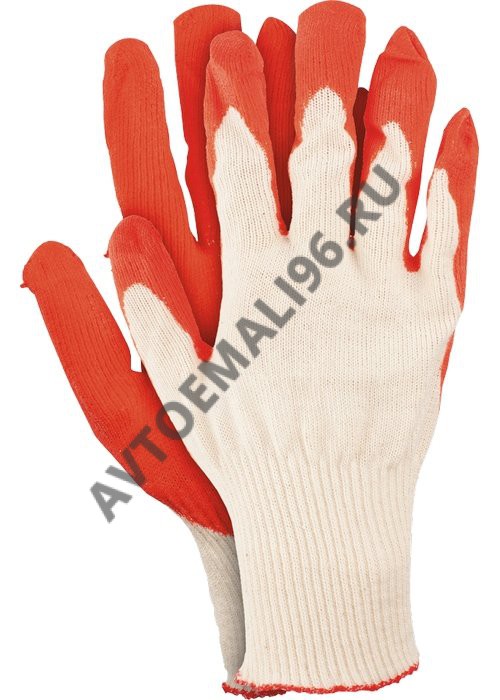 СИБРТЕХ Перчатки рабочие из трикотажа с нитрил обливом (бело-красные) 67724