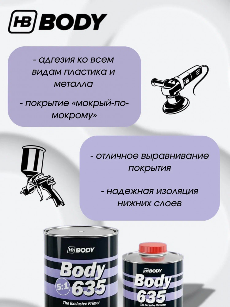 BODY/БОДИ Грунт 635 5+1 черный с отвердителем 635 (0,8+0,16)